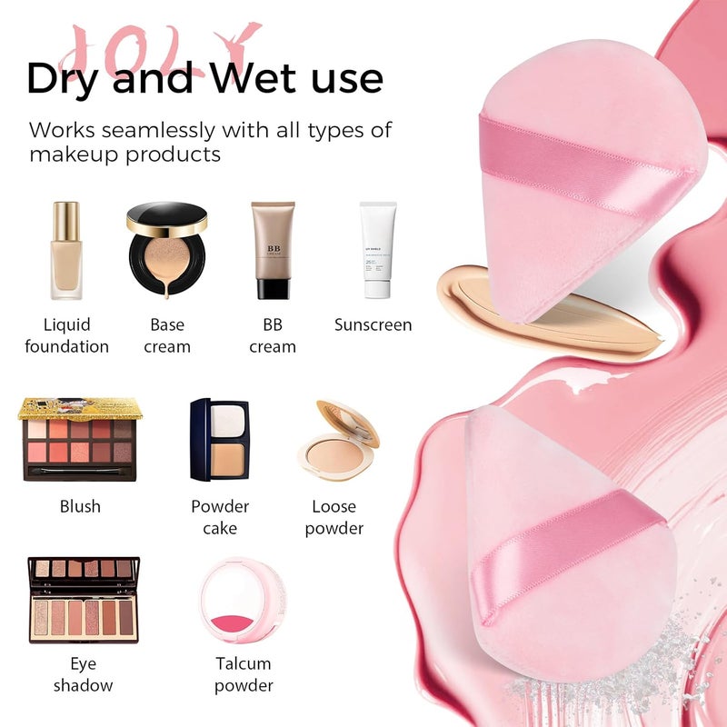 JOLY Triangle Powder Puff Face Makeup Sponge Beauty Blender Stocking Stuffers Puffs for Women apply Loose Powder and Foundation (12Pcs Pink) - Image 3